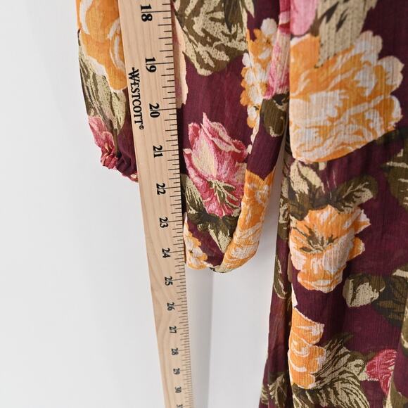 EN CREME Floral Boho Dress Size L Tiered Ruffle Balloon Sleeve Square Neck Retro - Picture 6 of 13